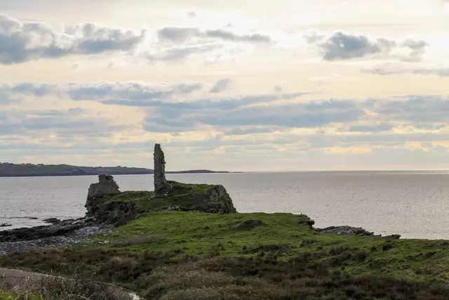 a grassy area next to a body of water